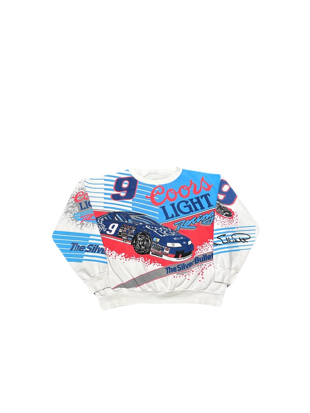 Vintage 90s NASCAR Bill Elliott Coors #9 White AOP Crewneck RARE